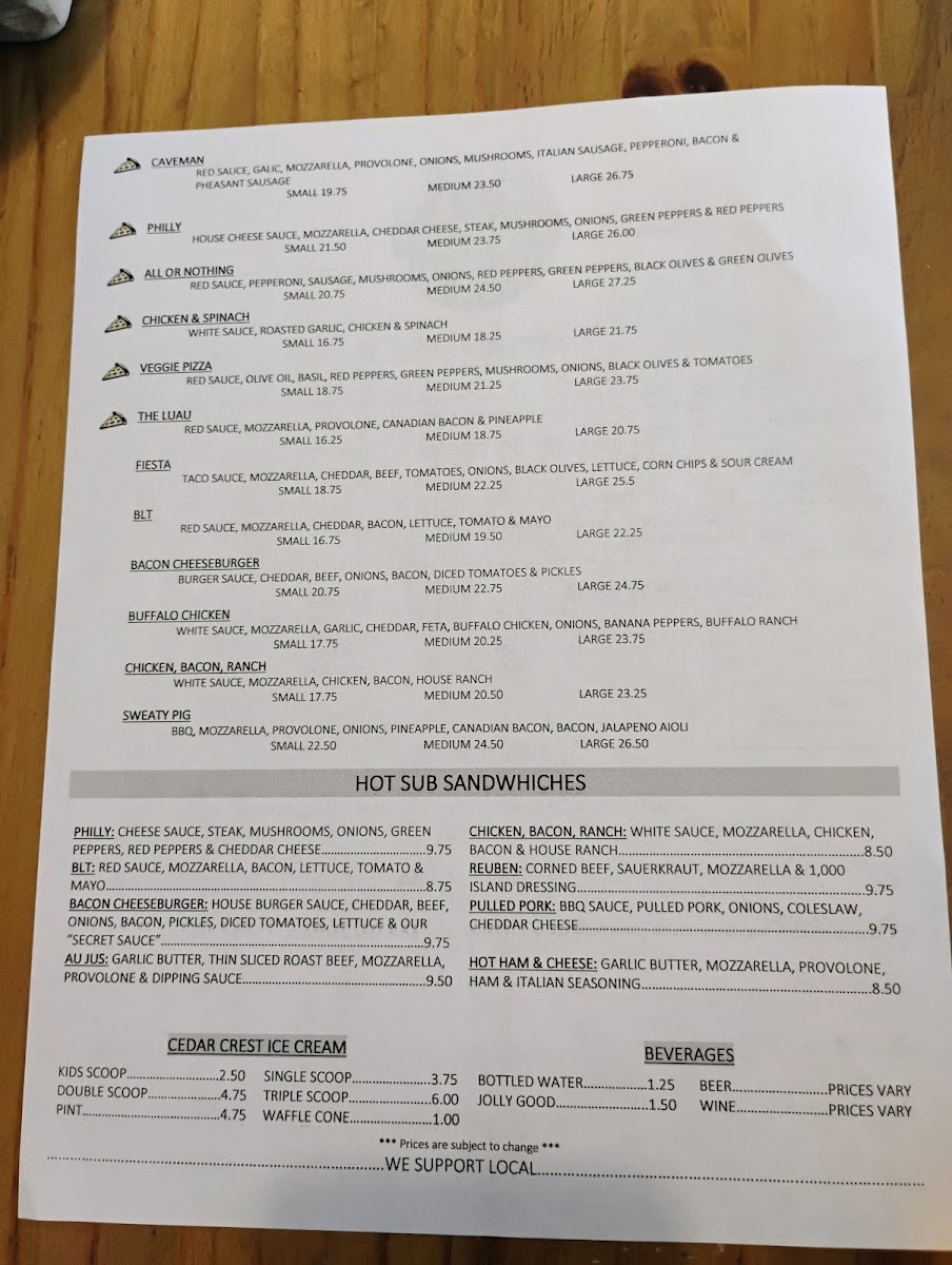 Nevvo'z Pizza menu board