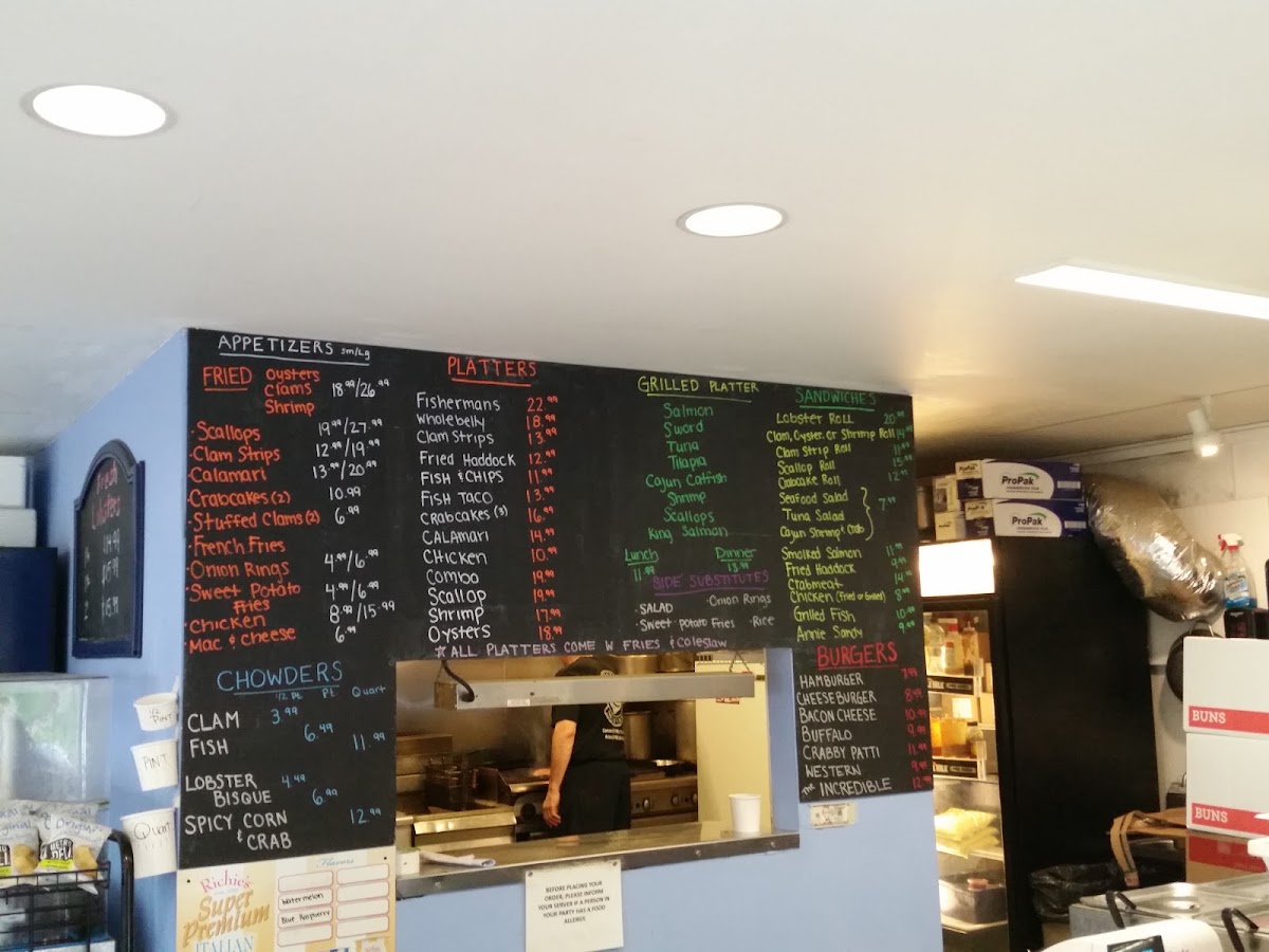 Acton Seafood and Burger Company menu board