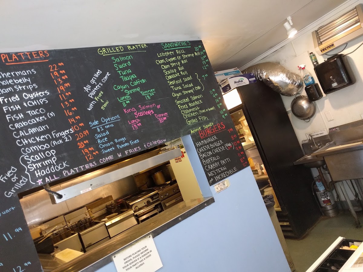 Acton Seafood and Burger Company menu board