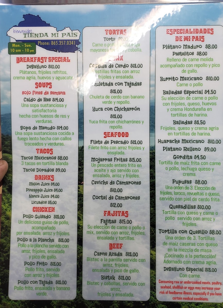 Mi País menu board
