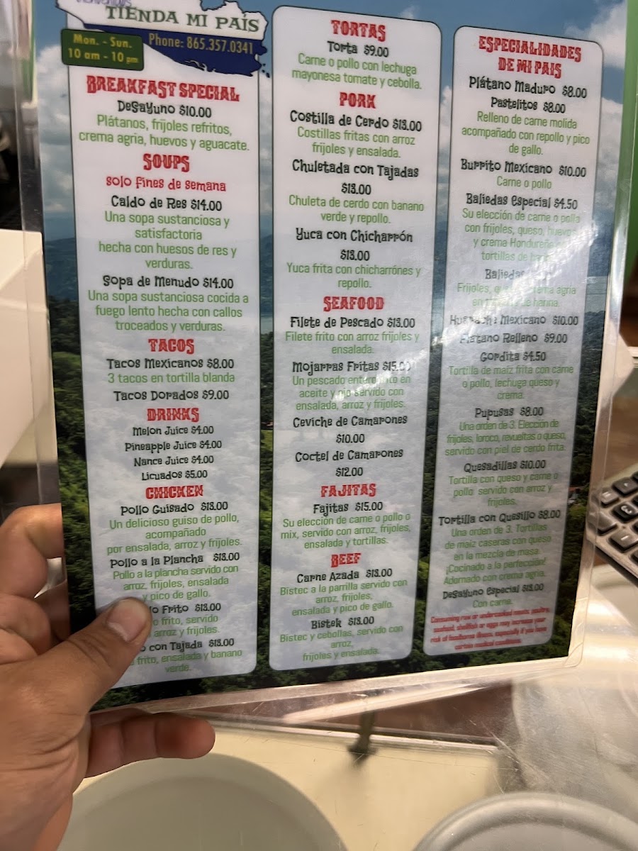Mi País menu board