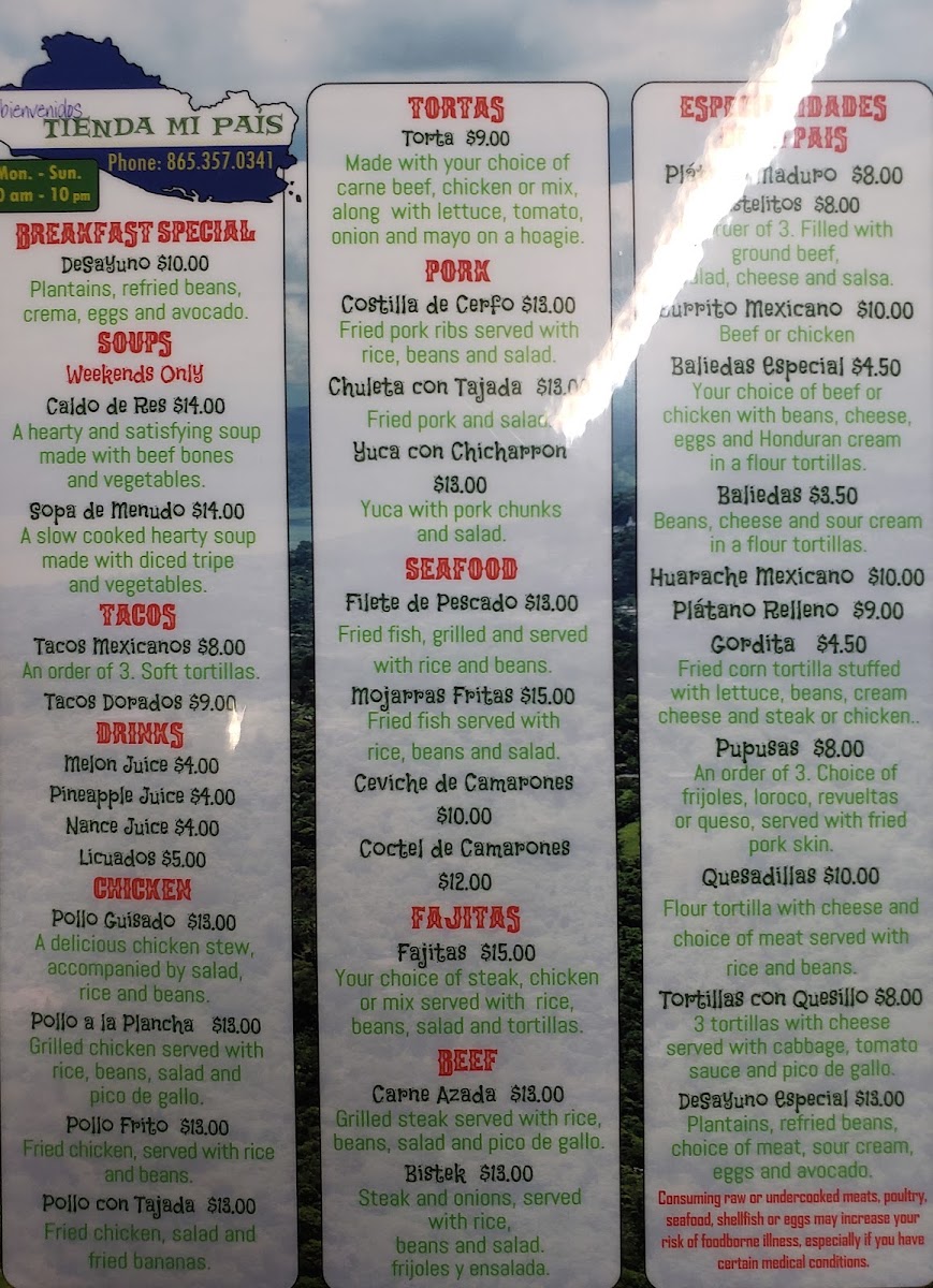 Mi País menu board