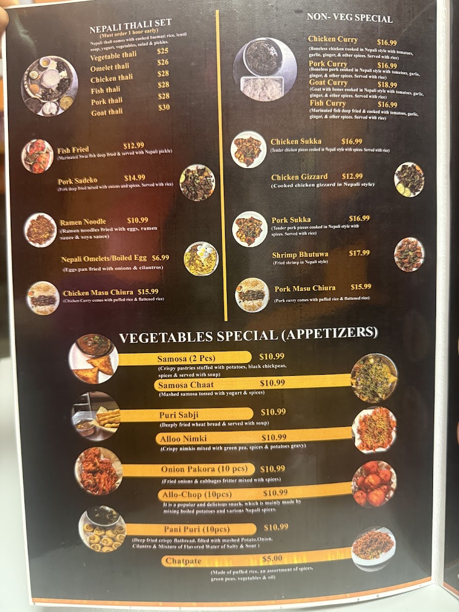 Nepali Restaurant INC [Omaha] menu board