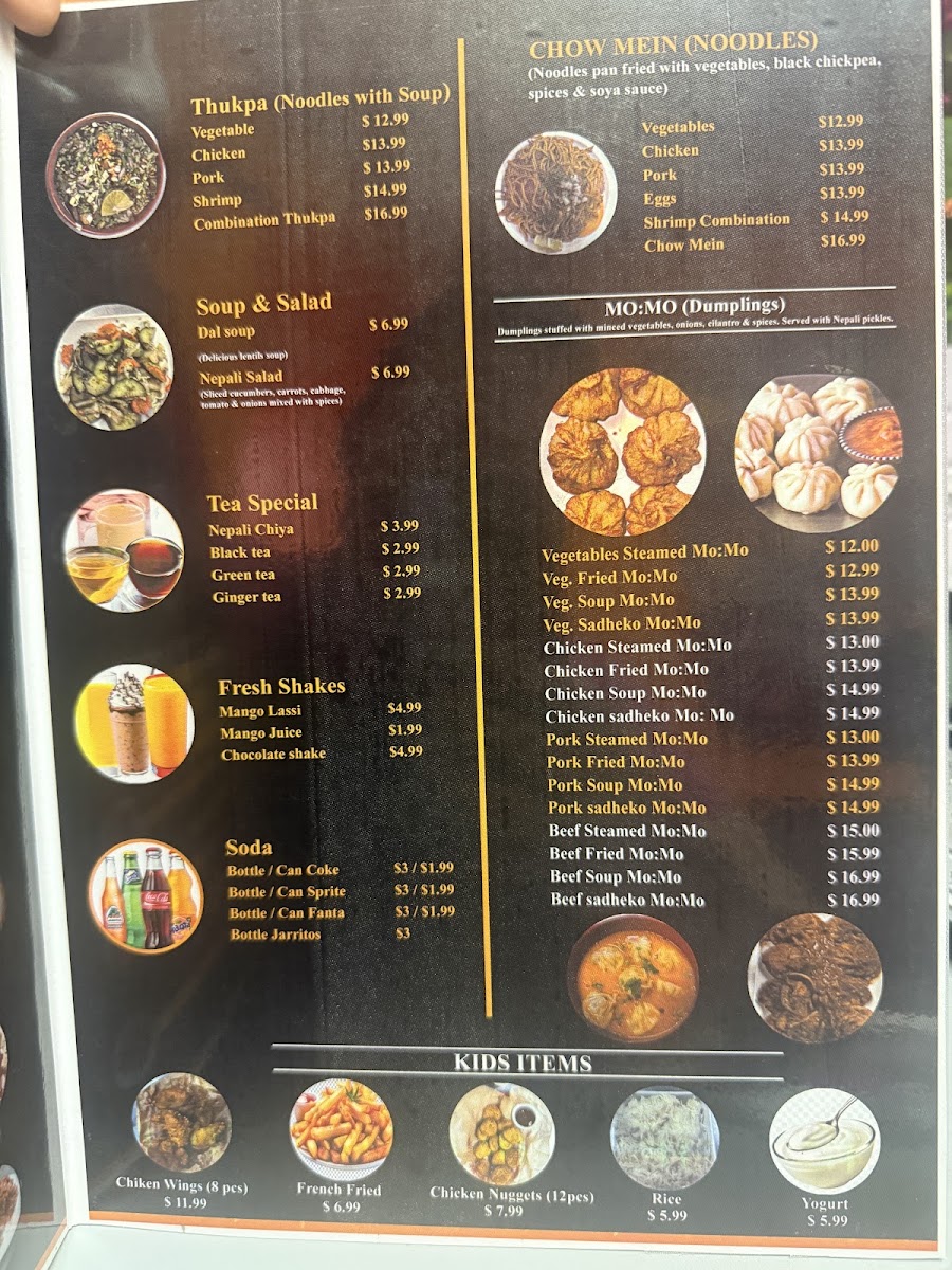 Nepali Restaurant INC [Omaha] menu board