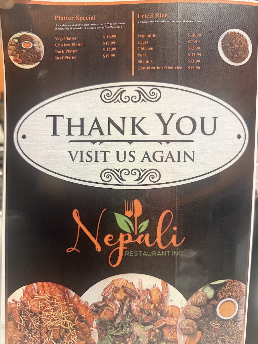 Nepali Restaurant INC [Omaha] menu board