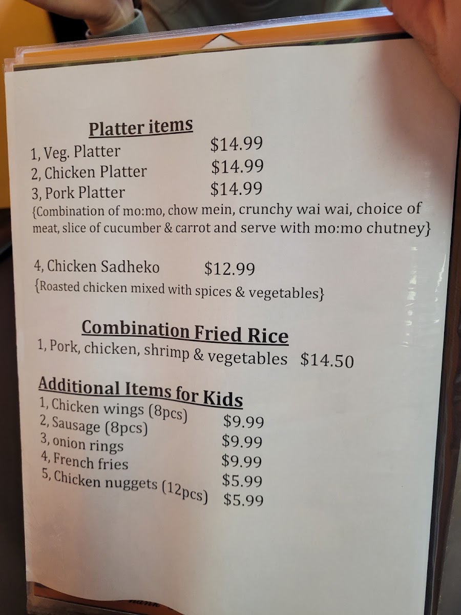 Nepali Restaurant INC [Omaha] menu board