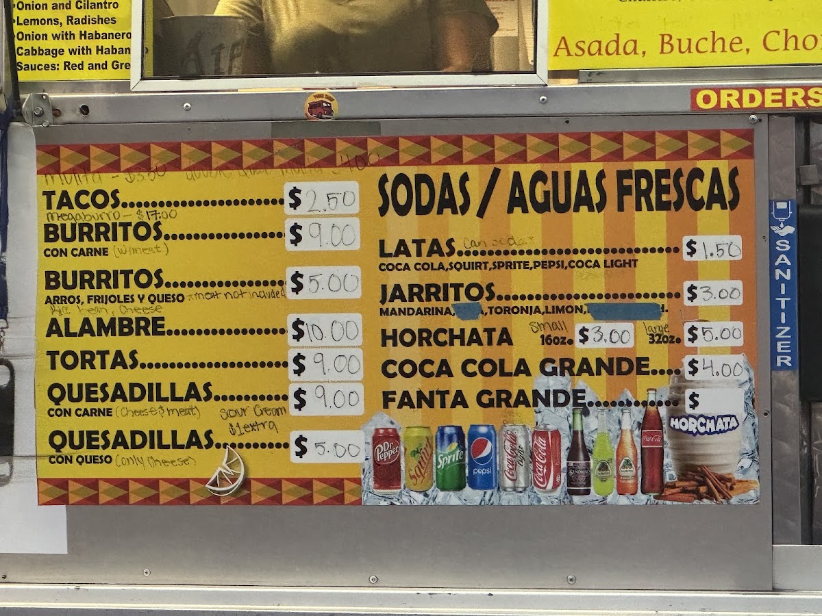 Ponce's Tacos menu board