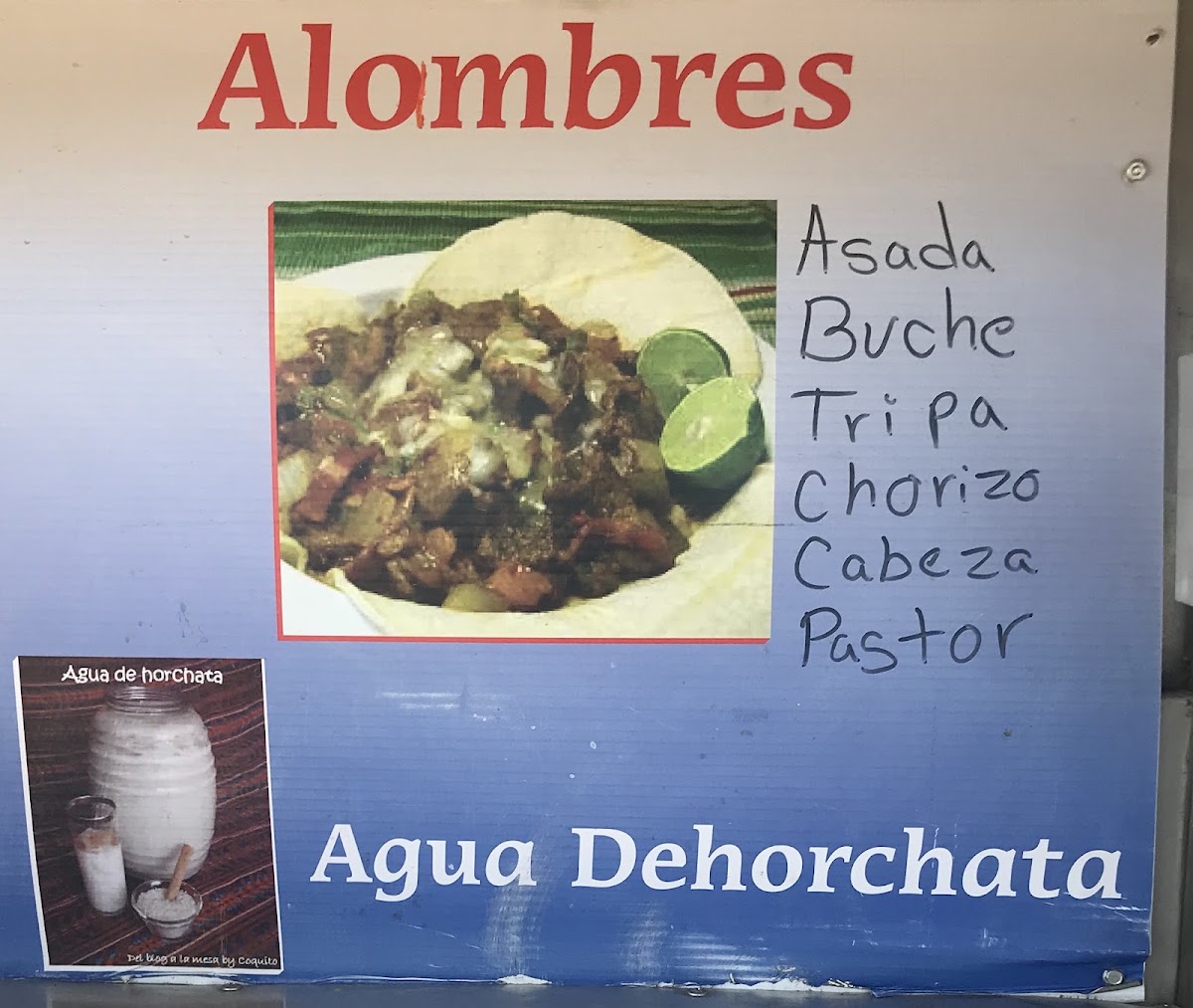 Ponce's Tacos menu board