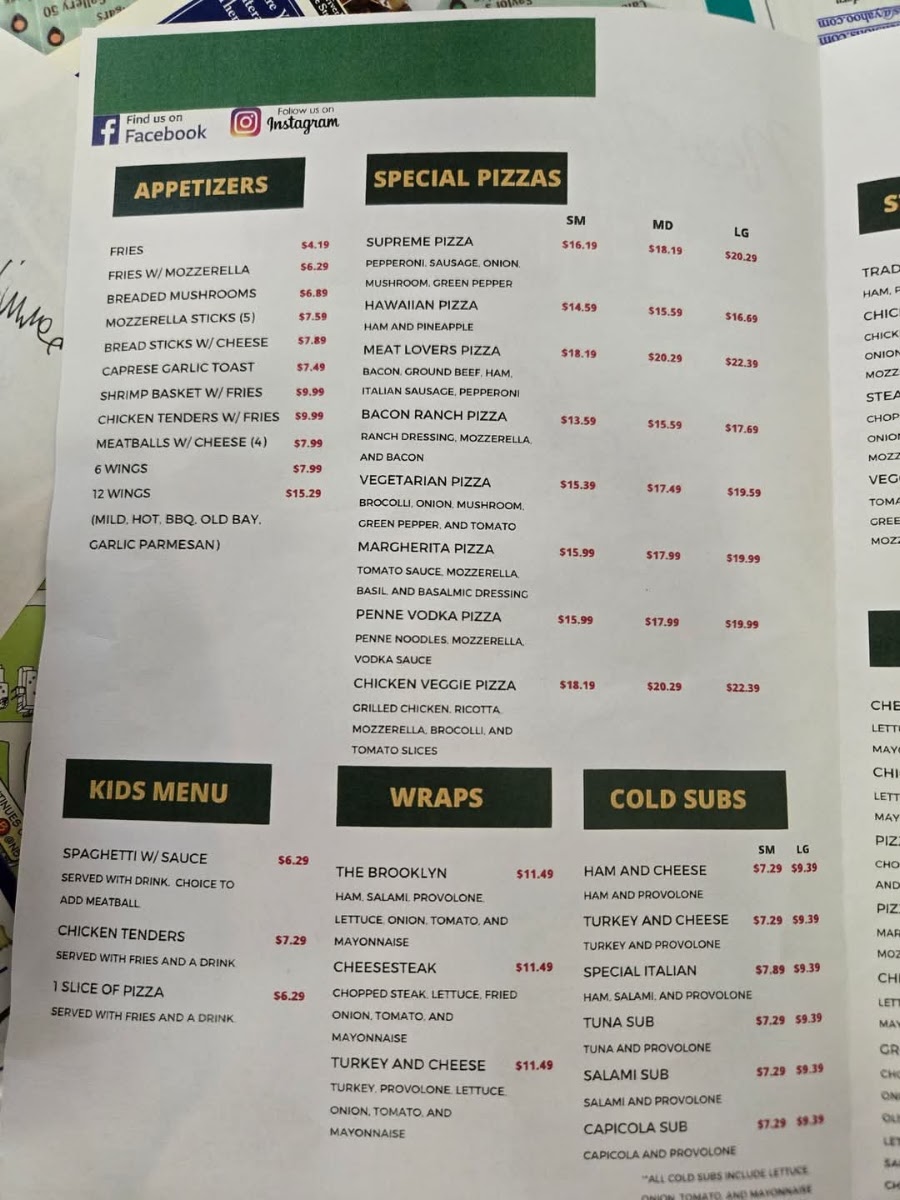 New York Pizza Express menu board