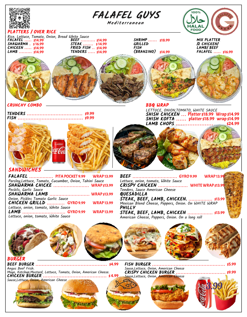 Falafel Guys Restaurant menu board