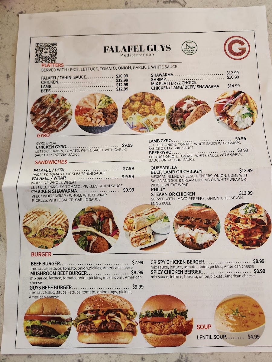 Falafel Guys Restaurant menu board