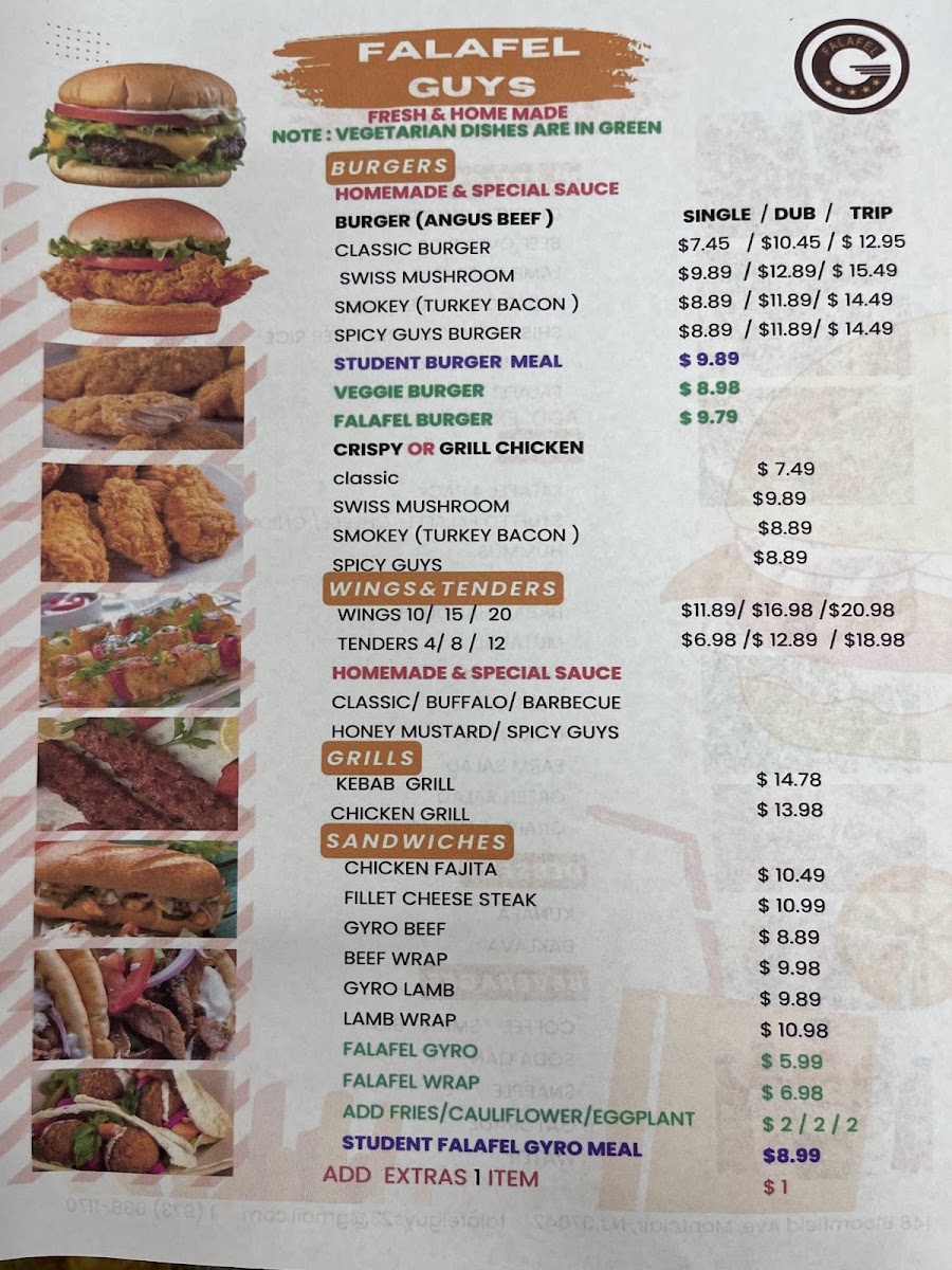 Falafel Guys Restaurant menu board