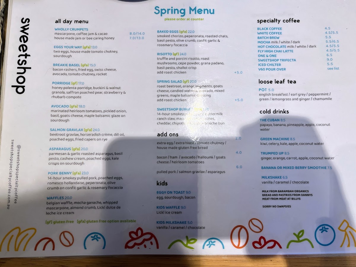 Sweetshop Specialty Coffee menu board