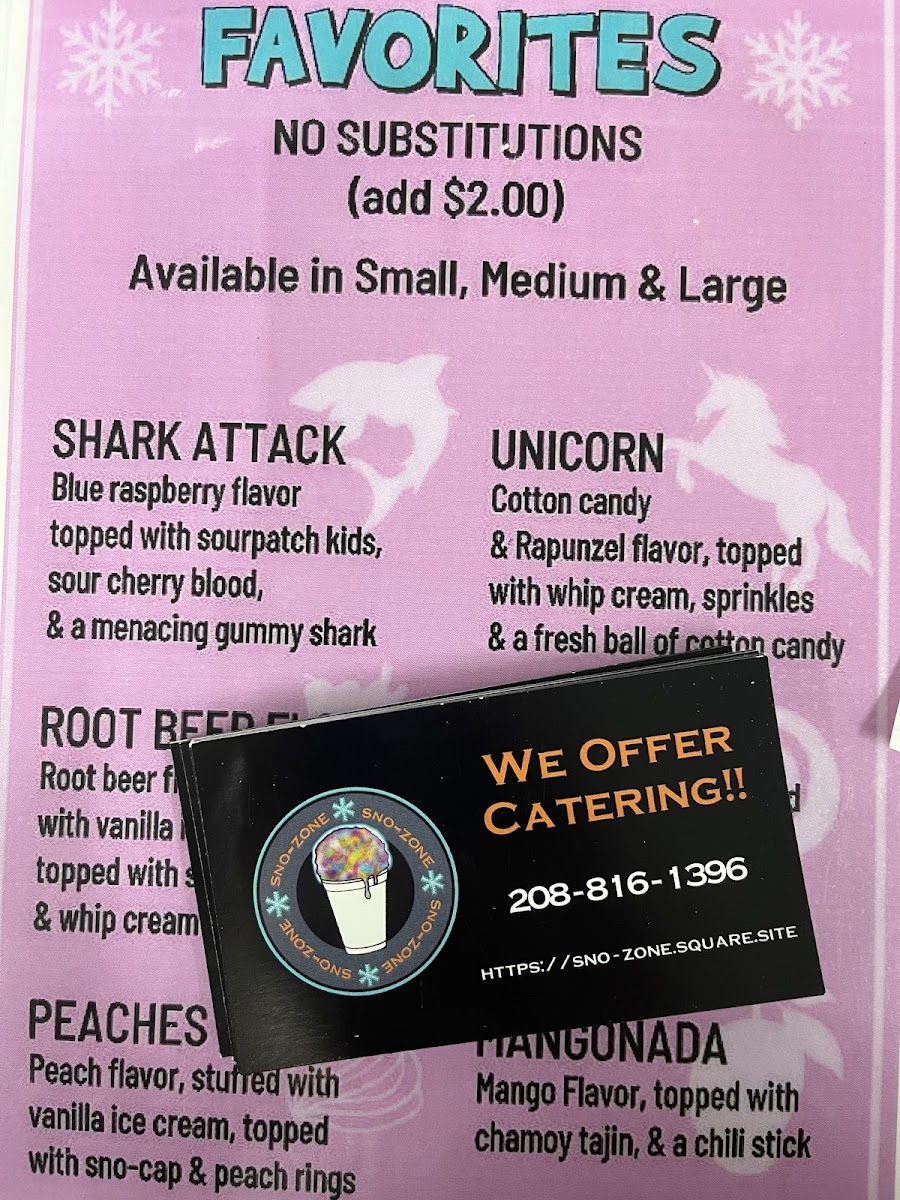Sno-Zone menu board
