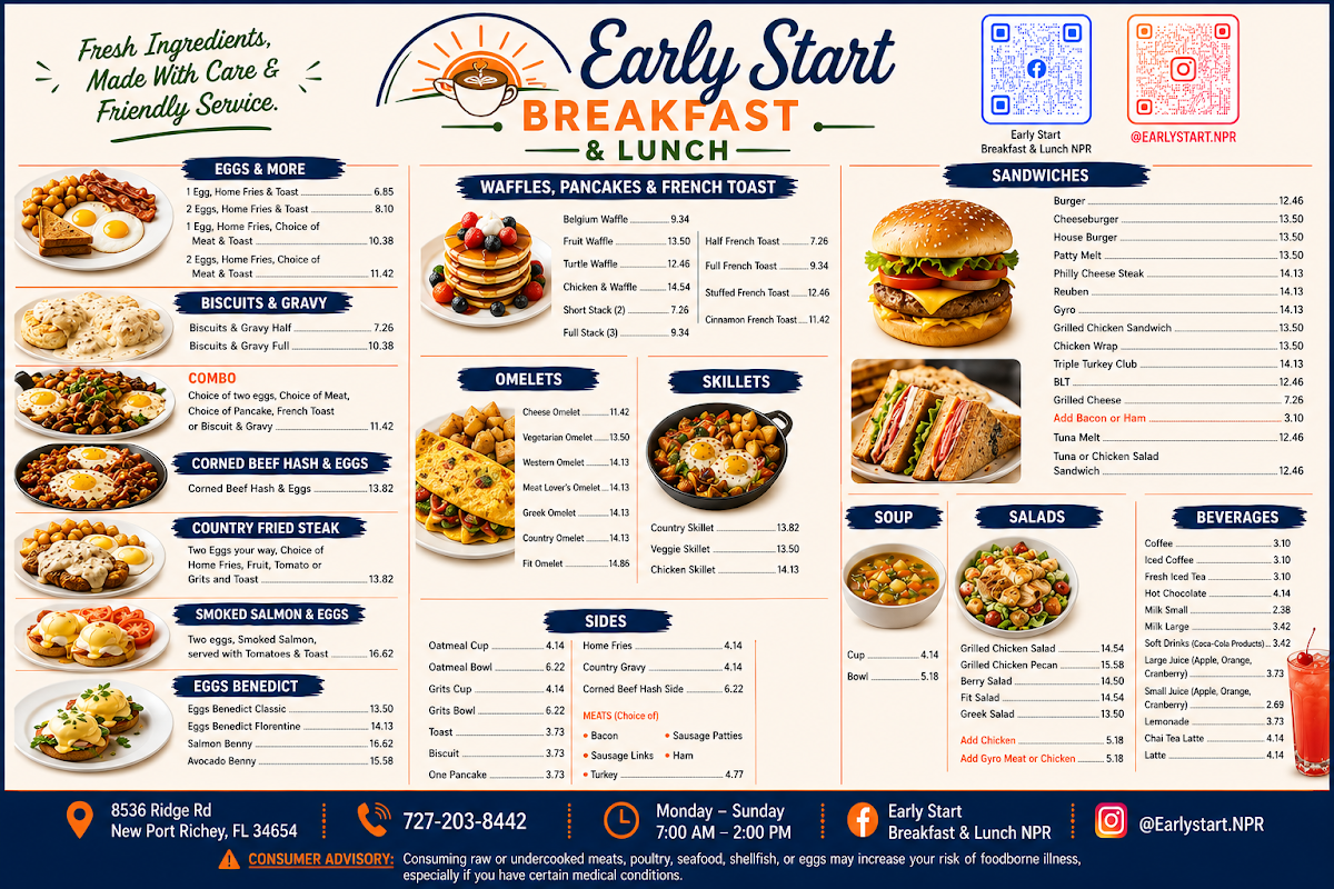 Early Start Breakfast & Lunch menu board