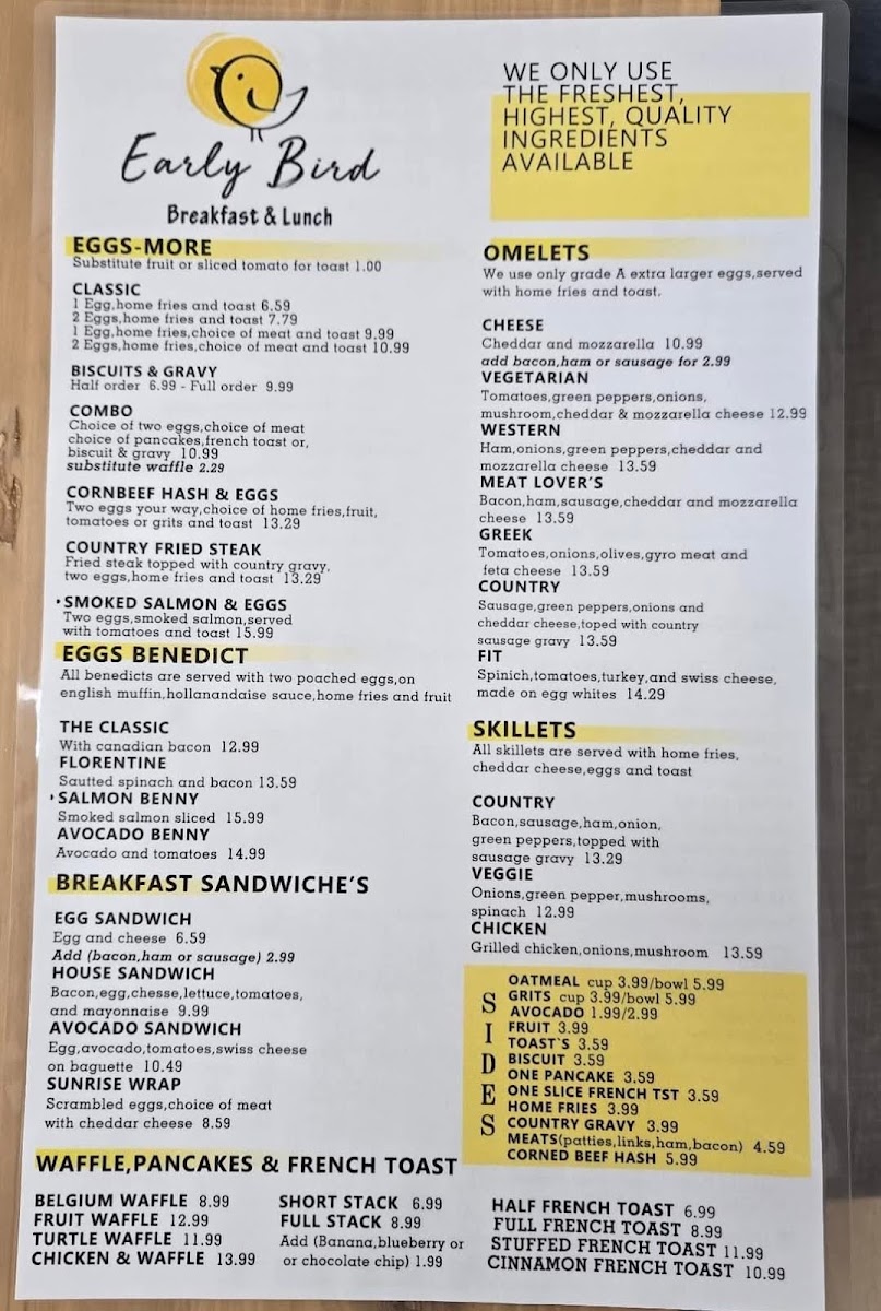 Early Start Breakfast & Lunch menu board