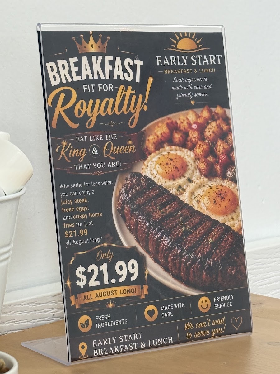 Early Start Breakfast & Lunch menu board