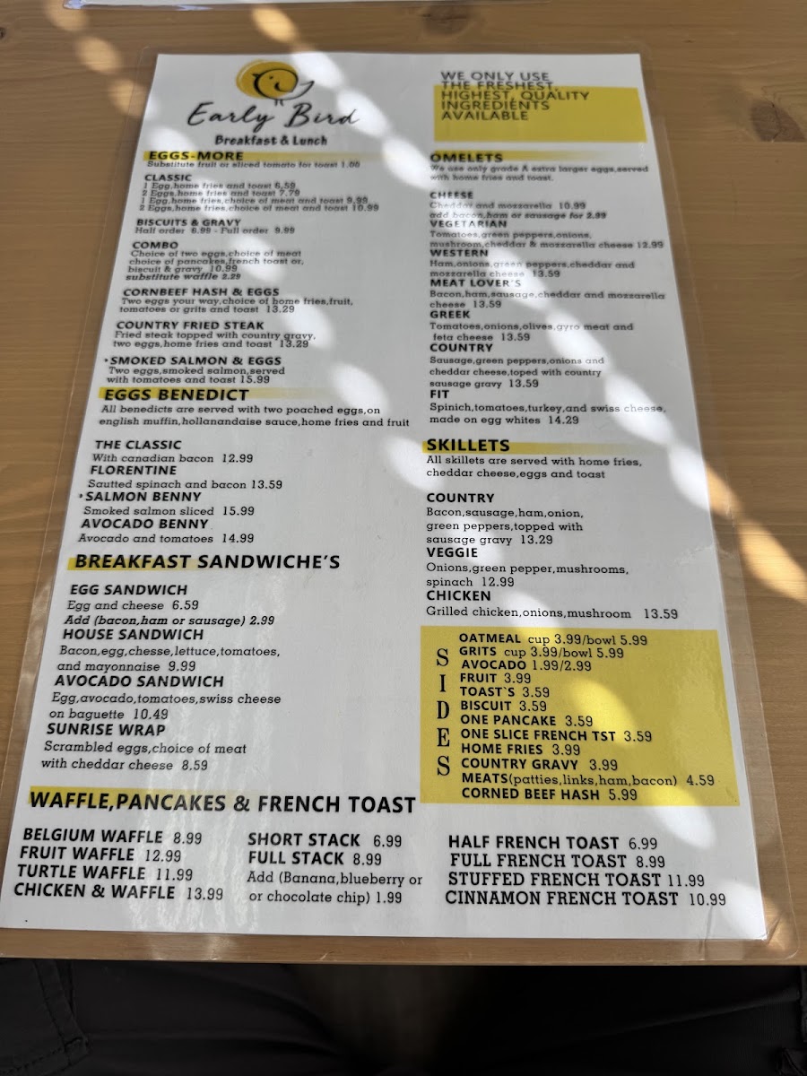 Early Start Breakfast & Lunch menu board