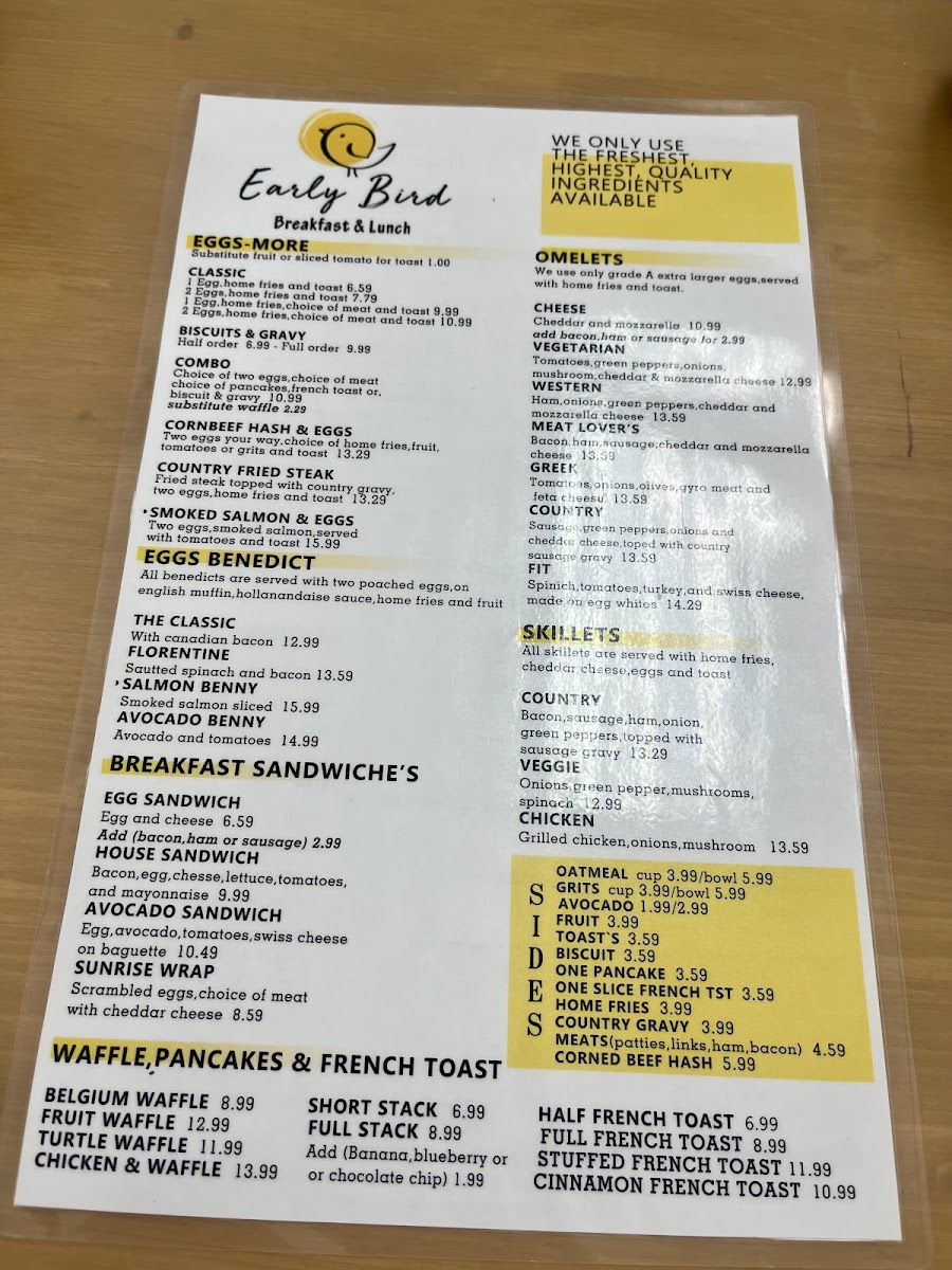 Early Start Breakfast & Lunch menu board