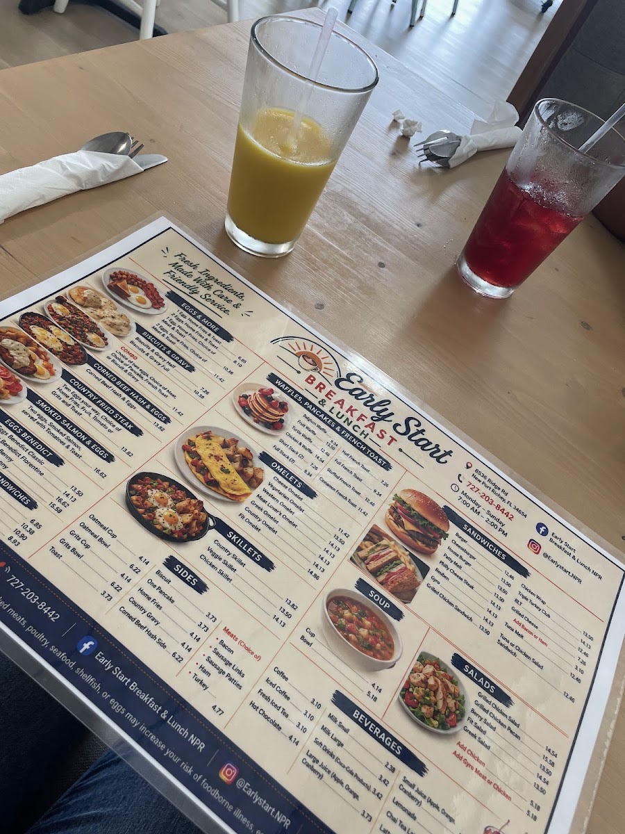 Early Start Breakfast & Lunch menu board