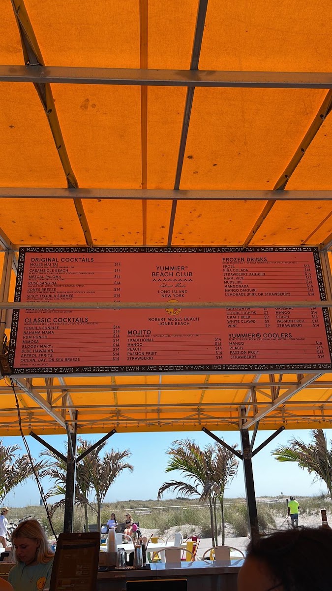 Yummier Beach Club menu board