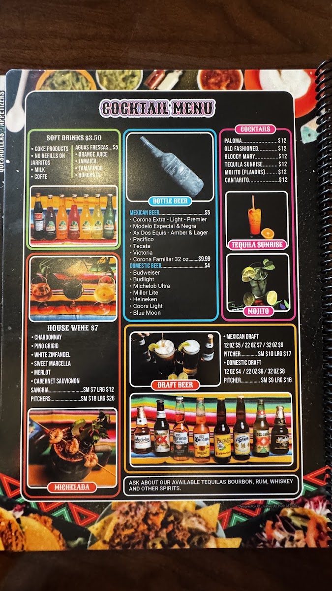 Quezadillas and Bar Mexican Grill menu board