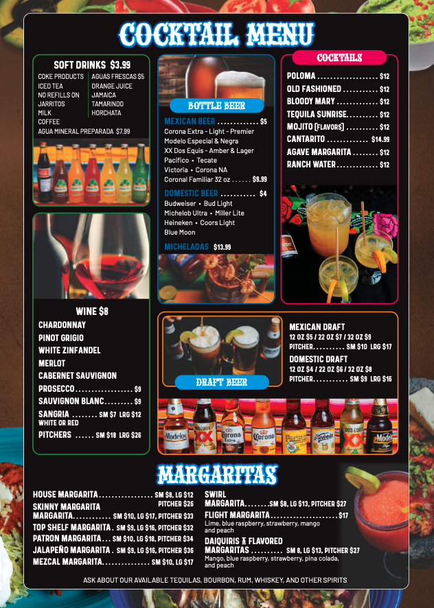 Quezadillas and Bar Mexican Grill menu board