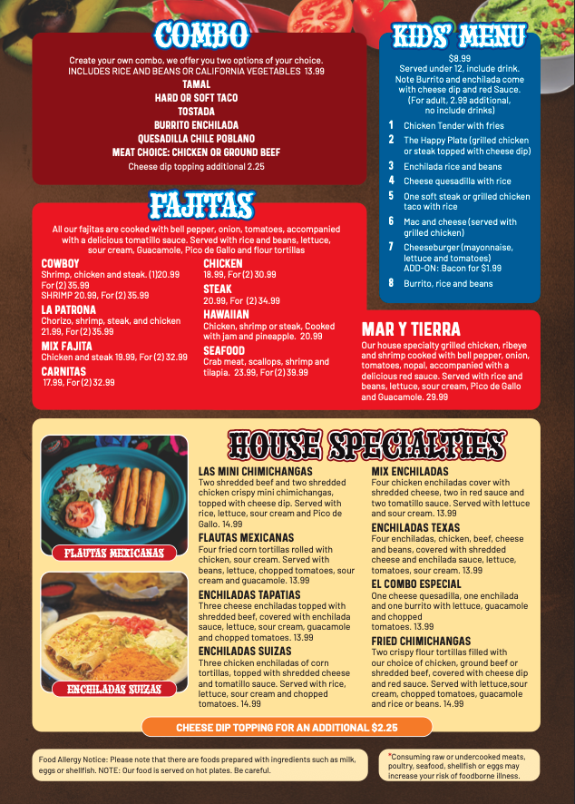 Quezadillas and Bar Mexican Grill menu board