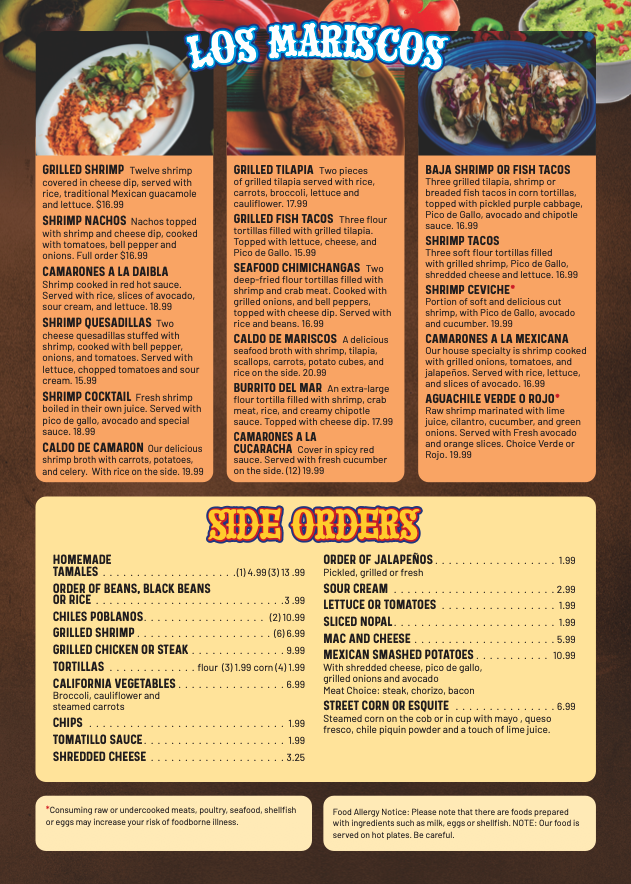 Quezadillas and Bar Mexican Grill menu board