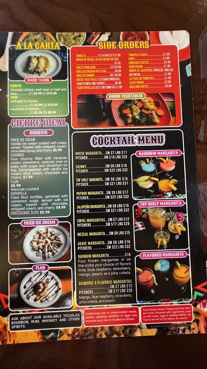 Quezadillas and Bar Mexican Grill menu board