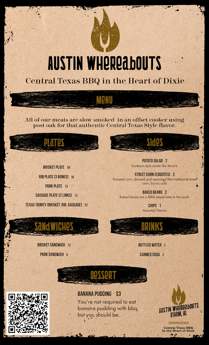 Austin Whereabouts menu board