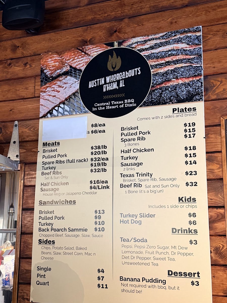 Austin Whereabouts menu board