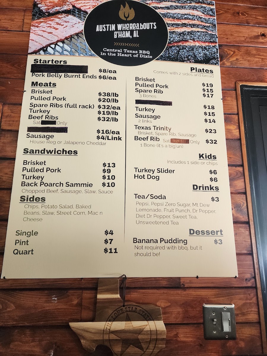 Austin Whereabouts menu board