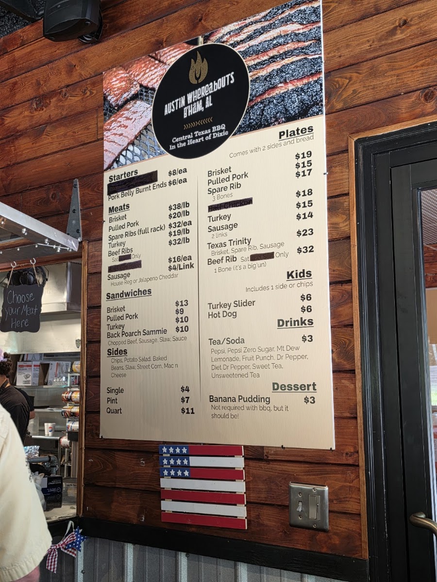 Austin Whereabouts menu board