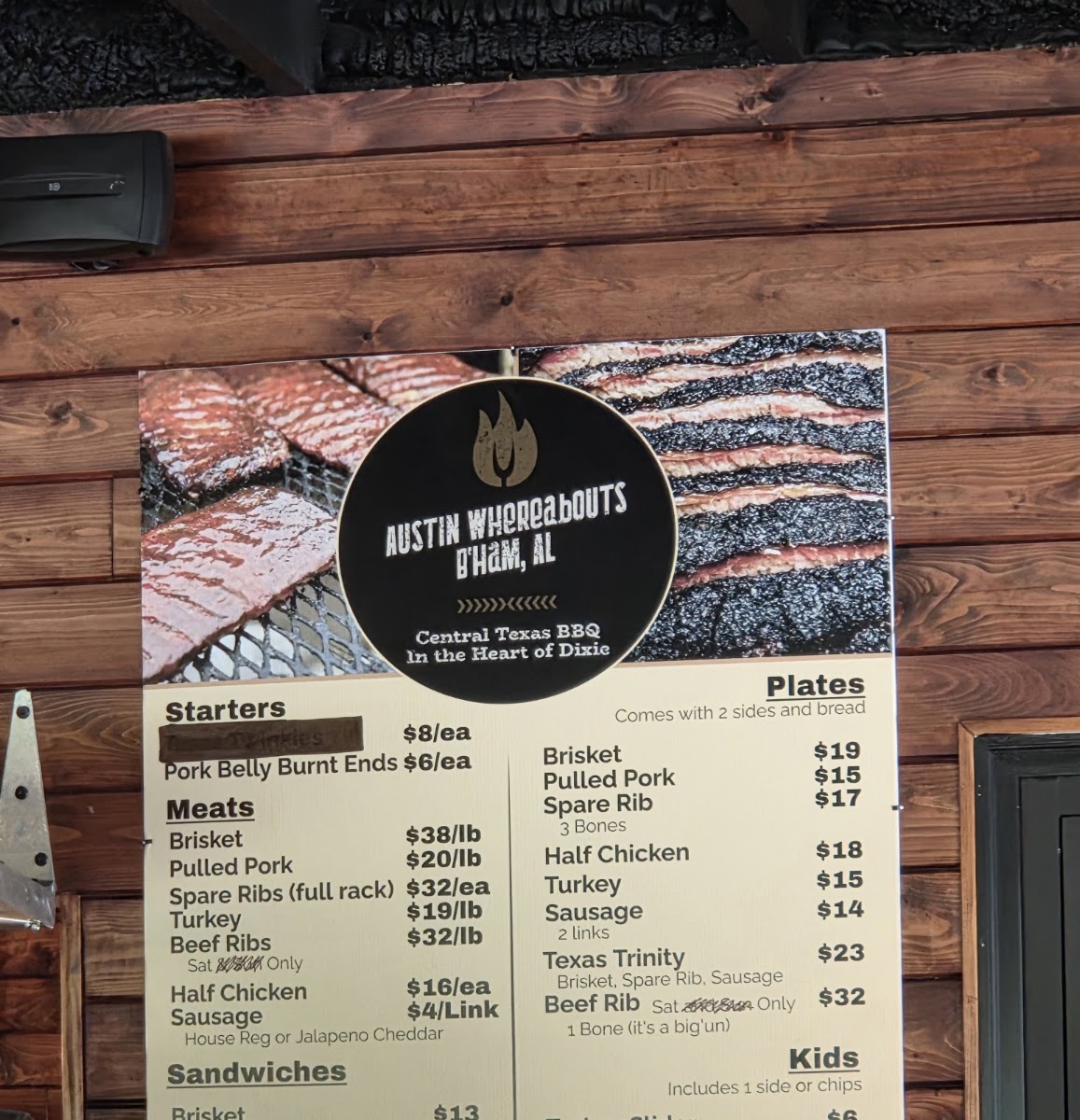 Austin Whereabouts menu board