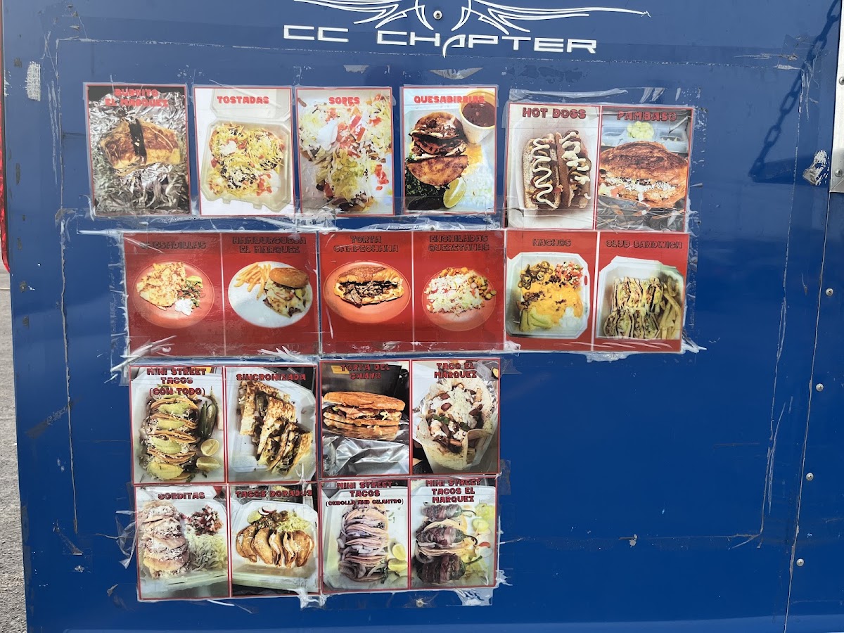 Antojitos y Taquitos El Marquez menu board