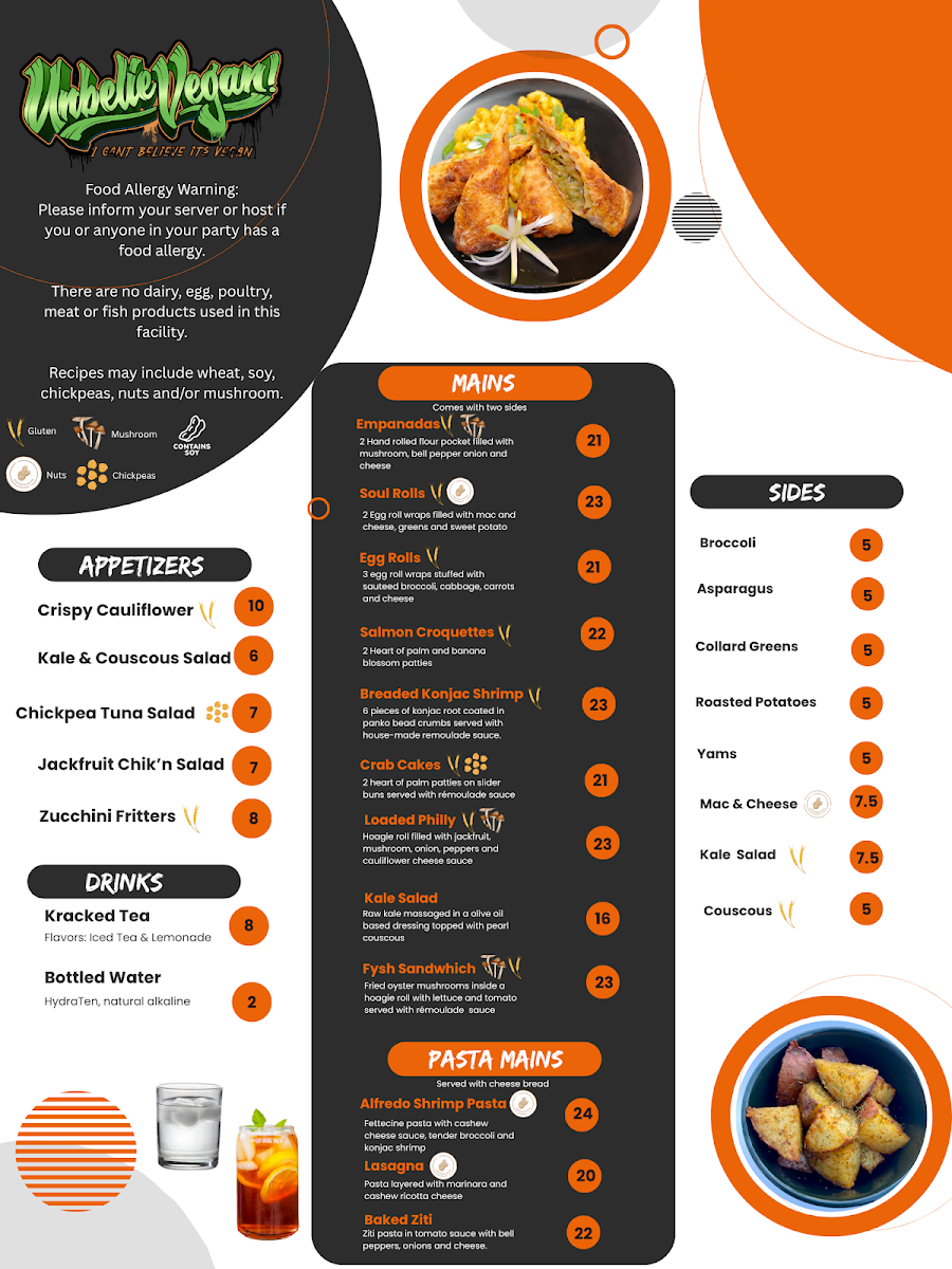 Unbelievegan menu board