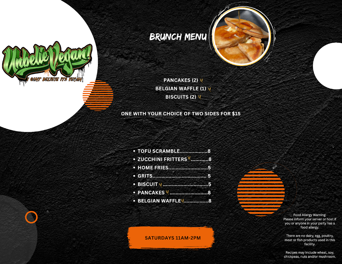 Unbelievegan menu board