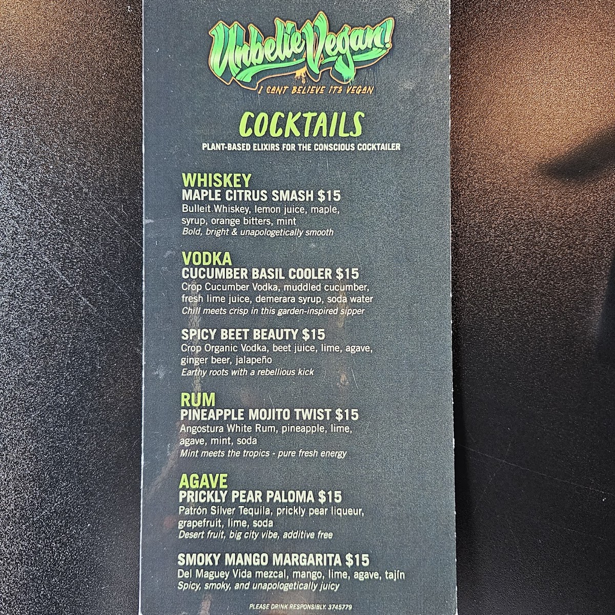 Unbelievegan menu board