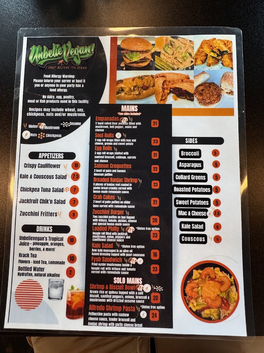 Unbelievegan menu board
