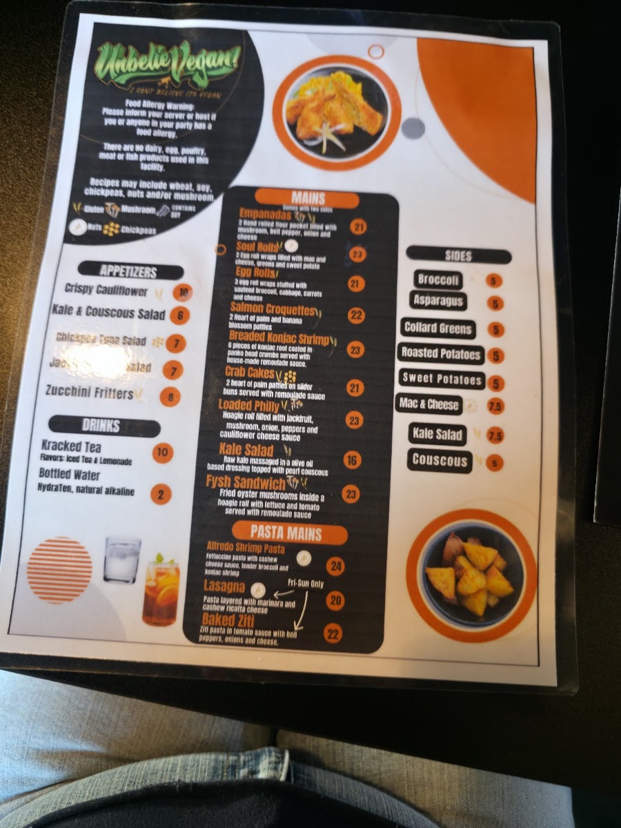 Unbelievegan menu board