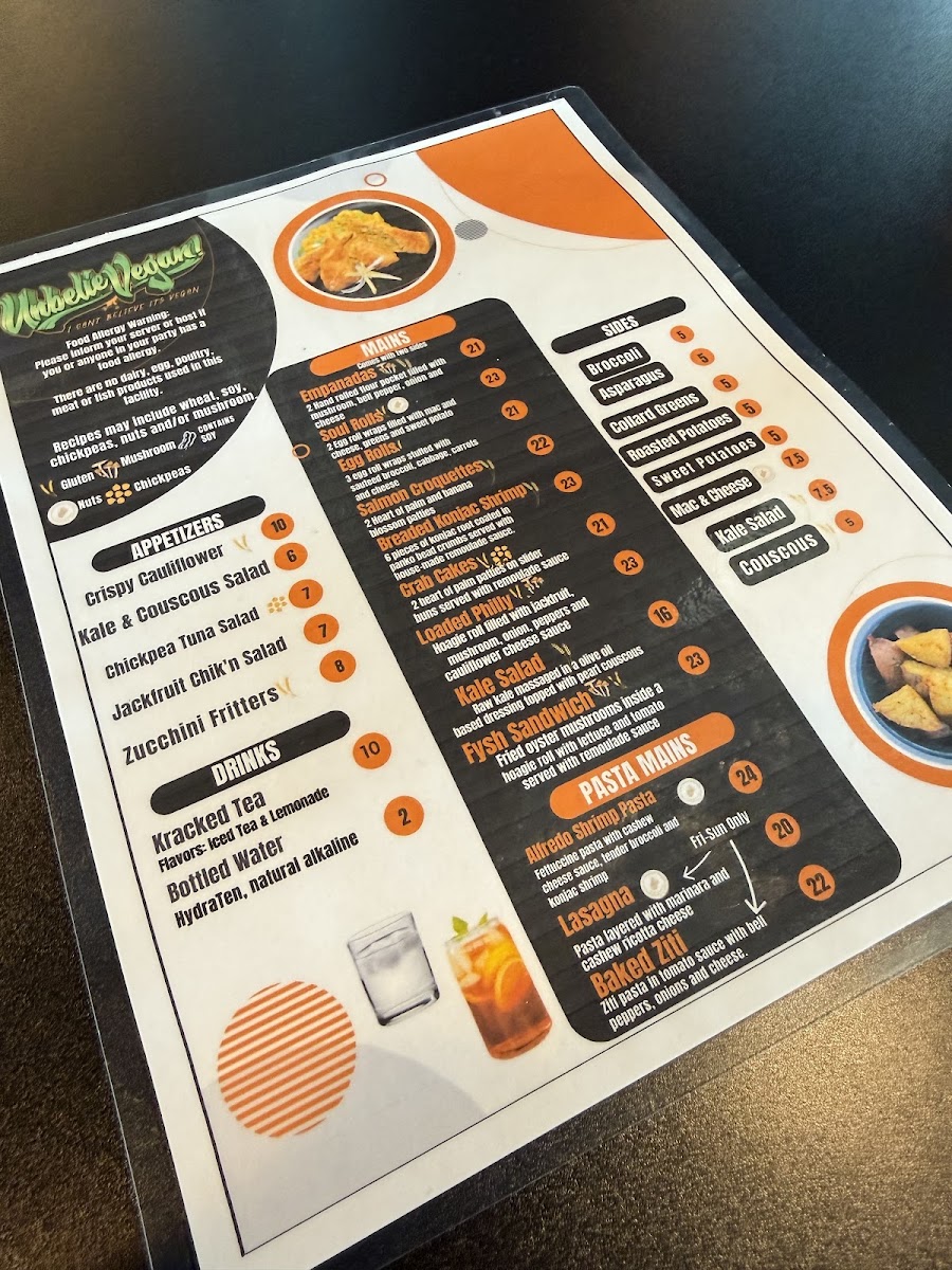 Unbelievegan menu board