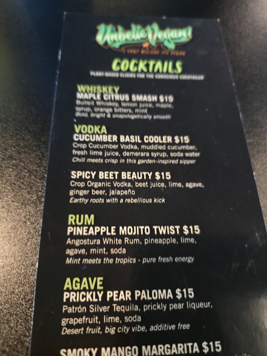 Unbelievegan menu board