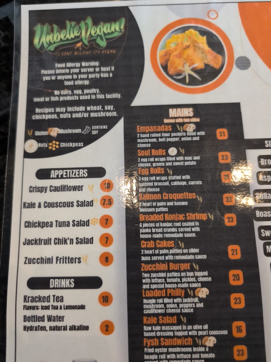 Unbelievegan menu board