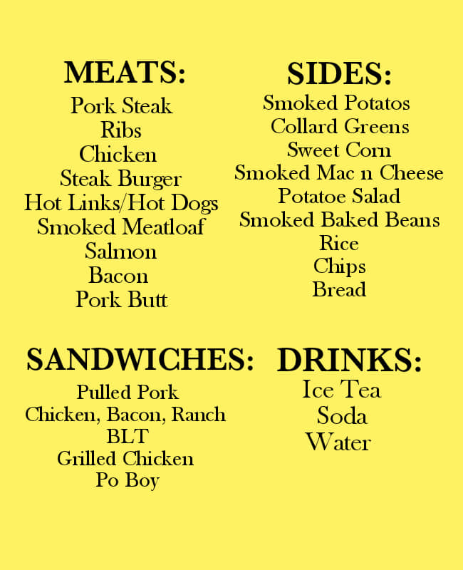 Taste of Happyness menu board