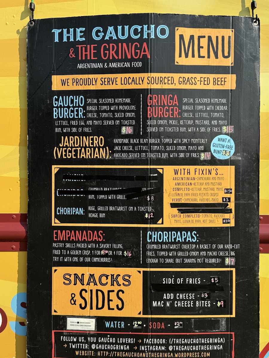 The Gaucho & The Gringa menu board