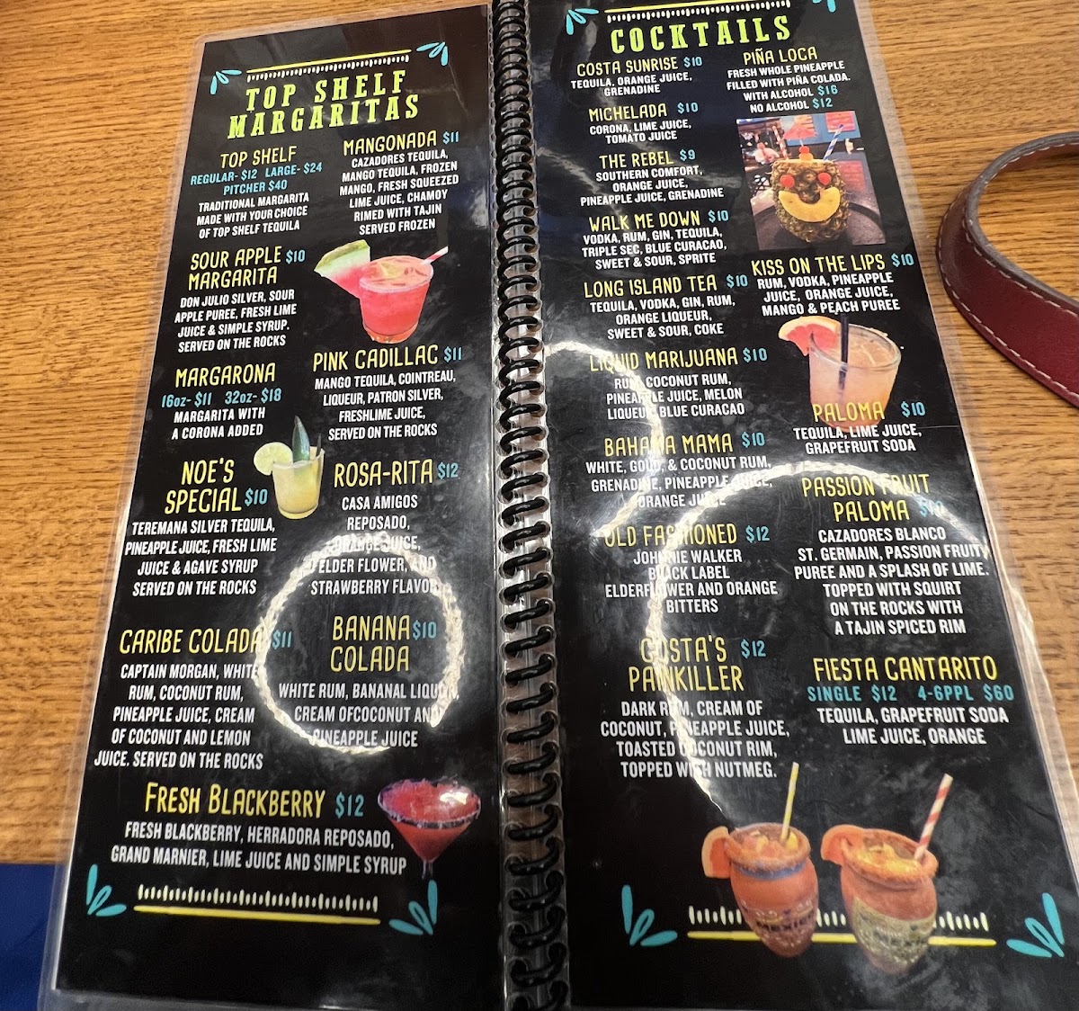 Costa Mexican Restaurant menu board