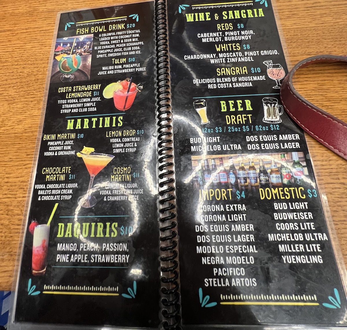 Costa Mexican Restaurant menu board