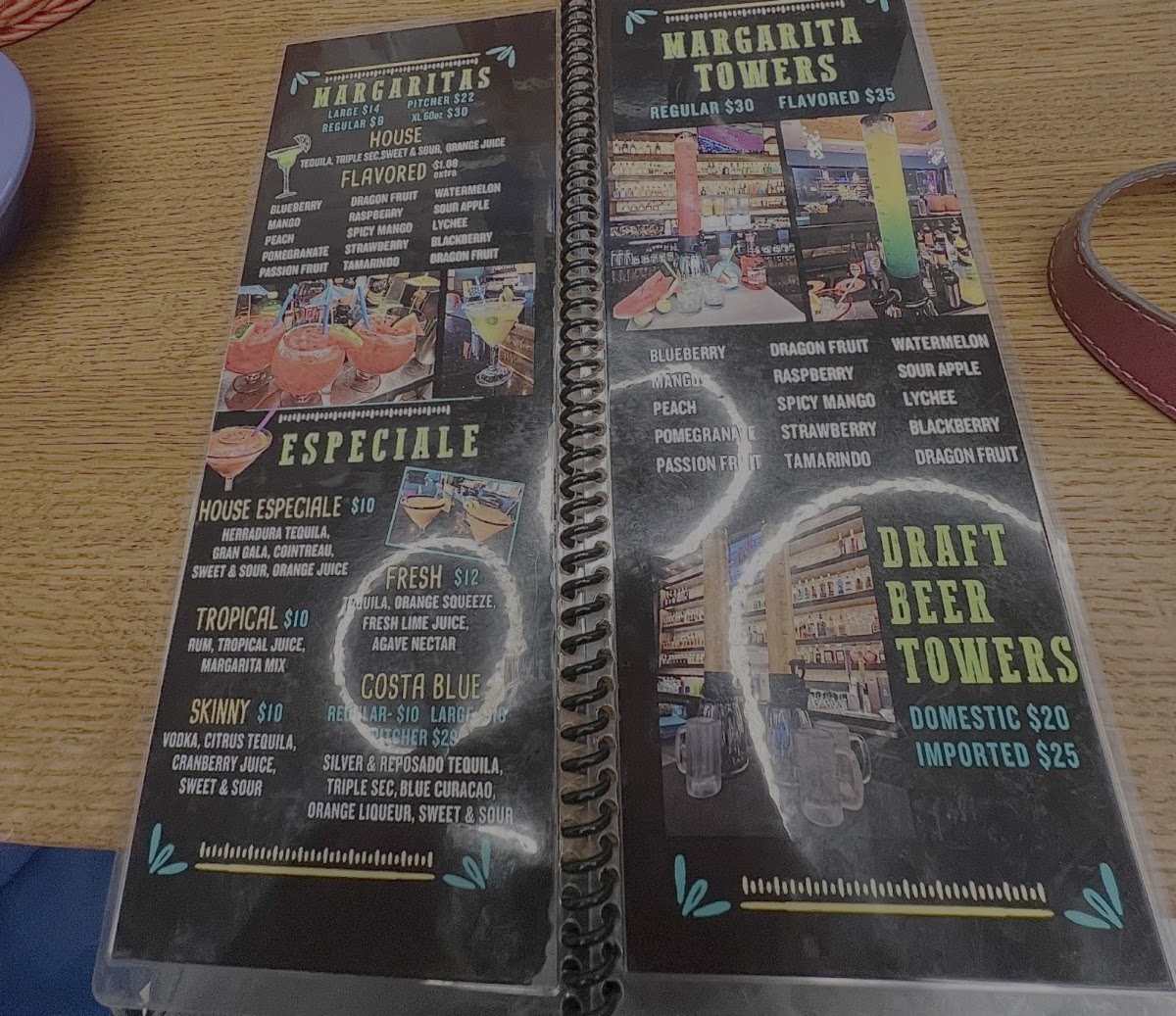 Costa Mexican Restaurant menu board