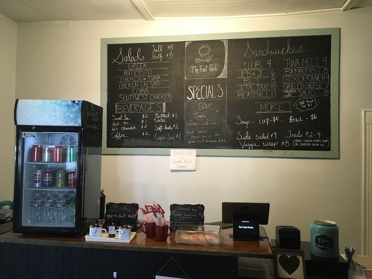 The Front Porch menu board